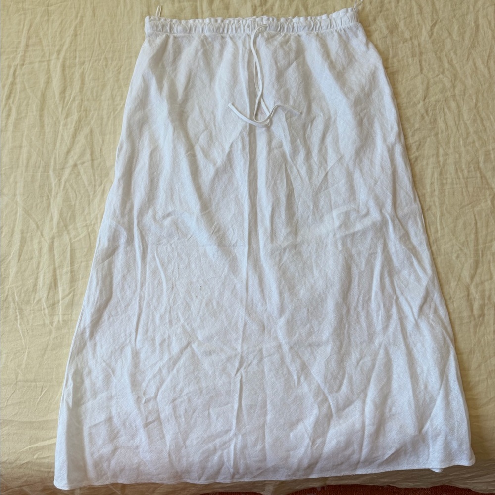 Zara White Column Maxi Skirt with Drawstring
